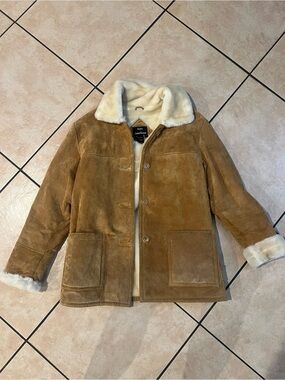 dennis basso Suede Coat with Cream Fur Collar - Tan